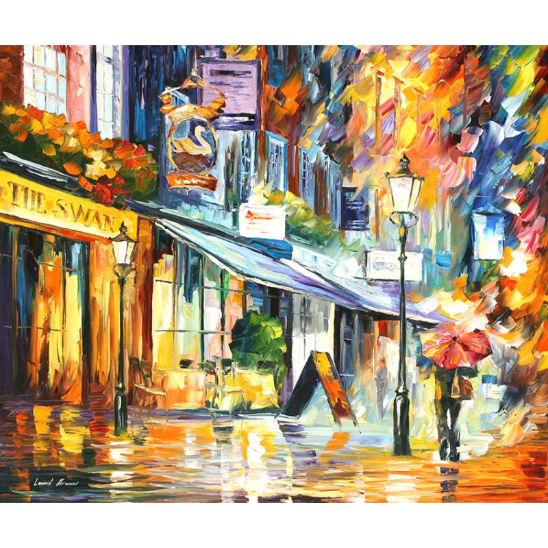 Gallery value USD7000 THE SWAN - LONDON - PALETTE KNIFE Oil Painting On Canvas By Leonid Afremov